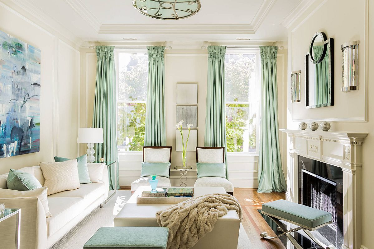seafoam and white living room design