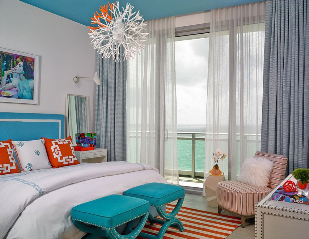 aqua and coral bedroom design 