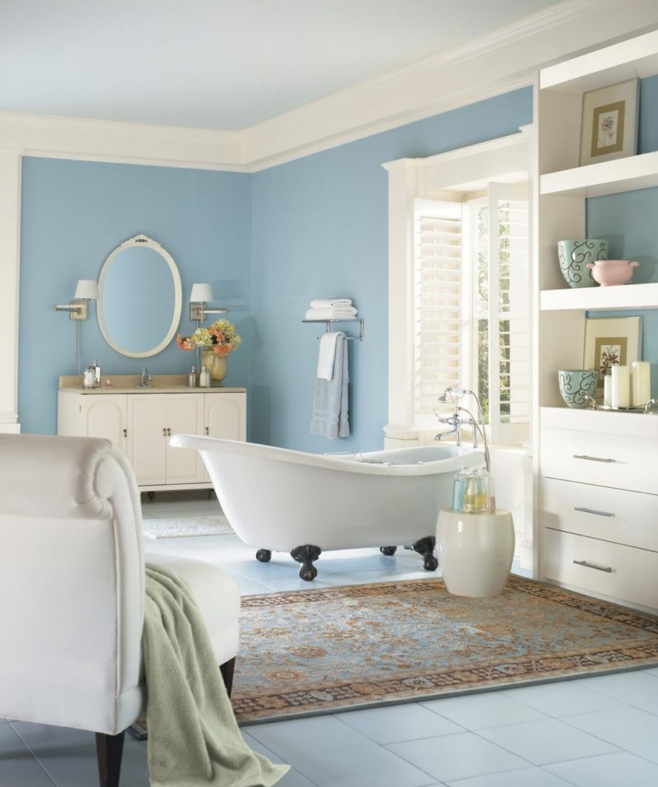 blue and beige bathroom design