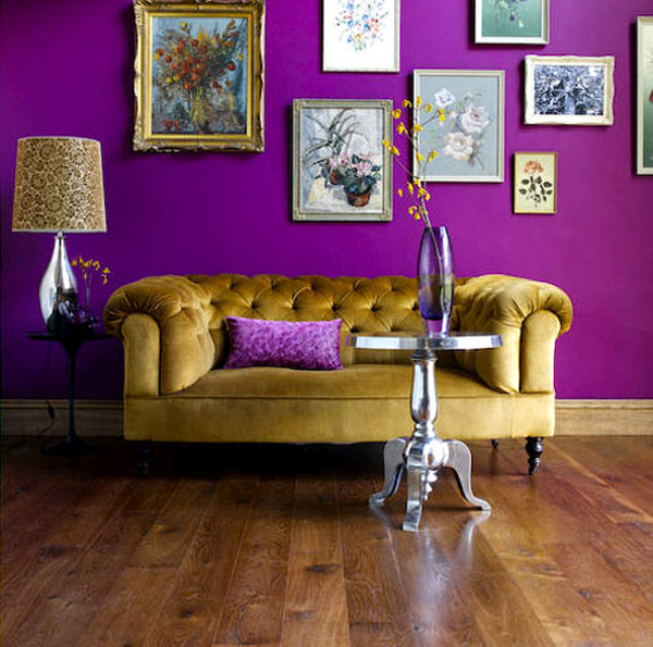 purple and yellow couch in room 