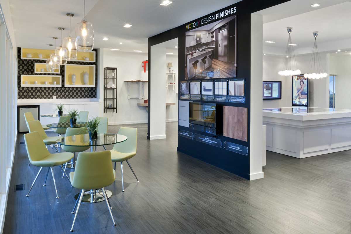 commercial building design center featuring olive chairs 